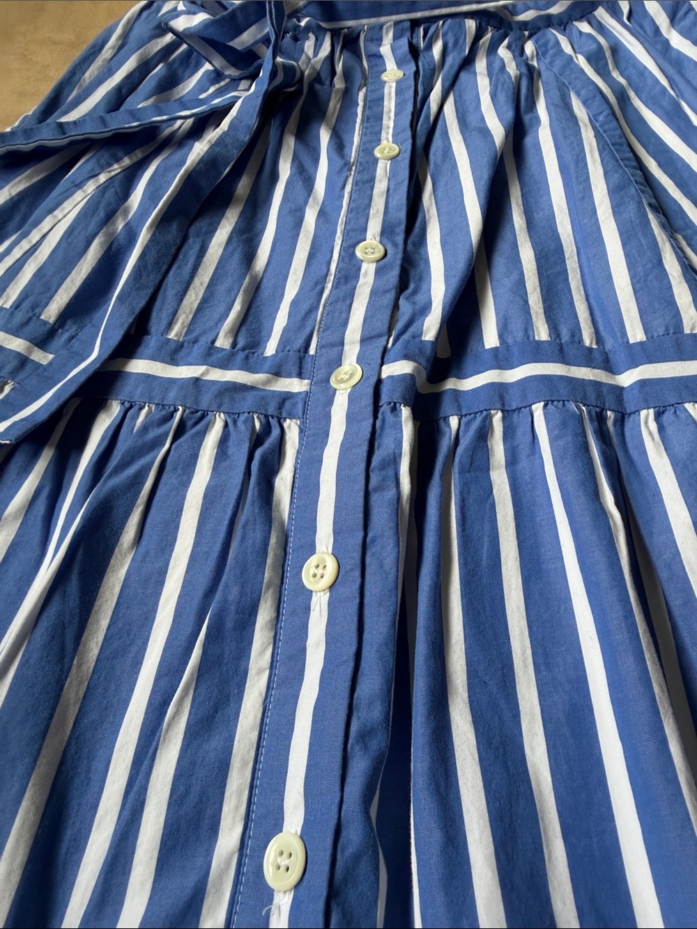 J.Crew Blue Striped Tiered Summer Midi Skirt With Pockets Belt Lined